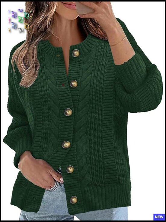 Sweaters - Cable Knit Cardigan Open Front Sweater Casual Long Sleeve Button Outerwear